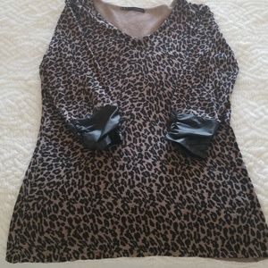 Maurices 3/4 sleeve leopard/pleather sweater